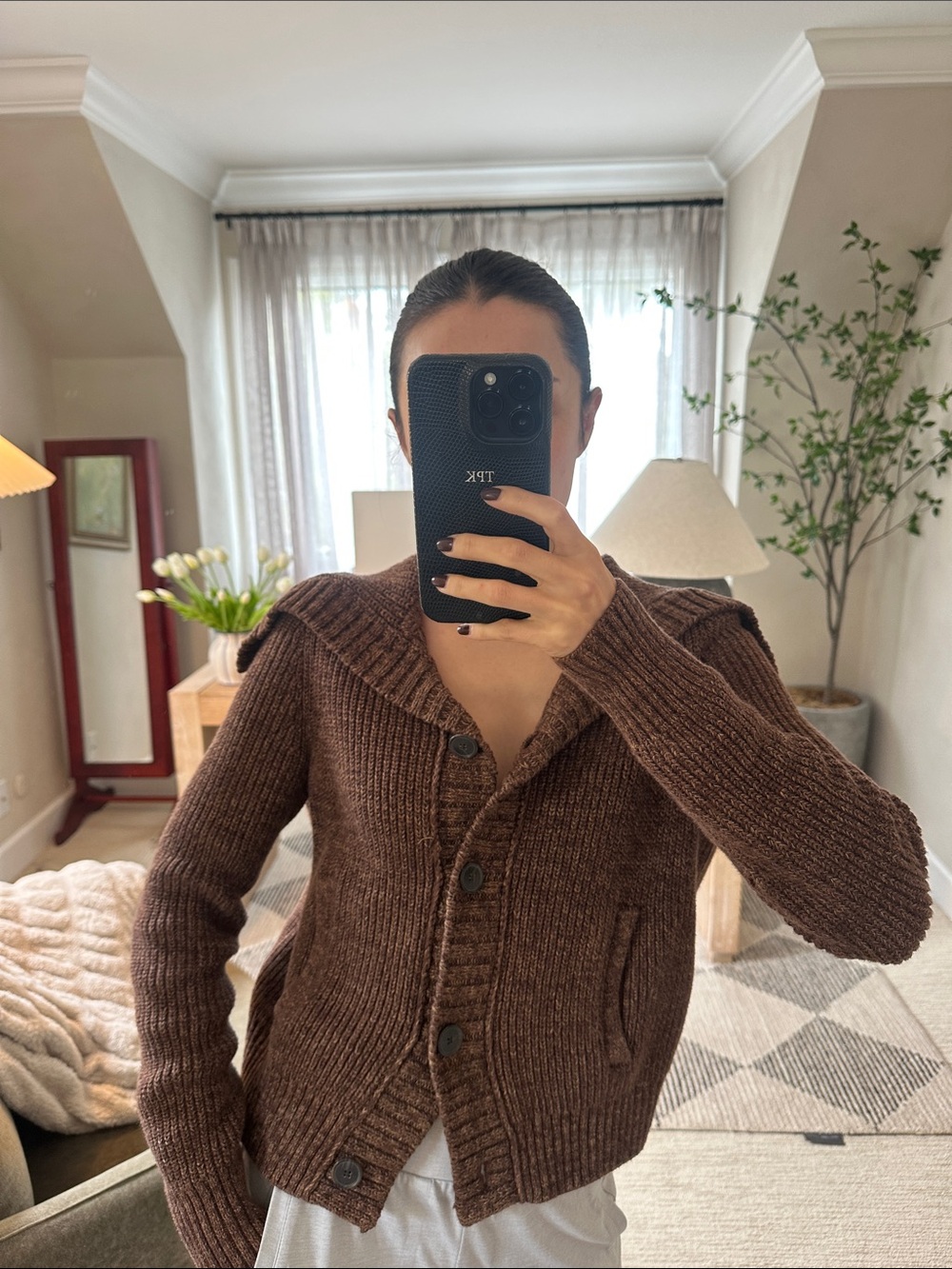 Banana Republic Organic Cotton Brown Ribbed Button-Up Cardigan